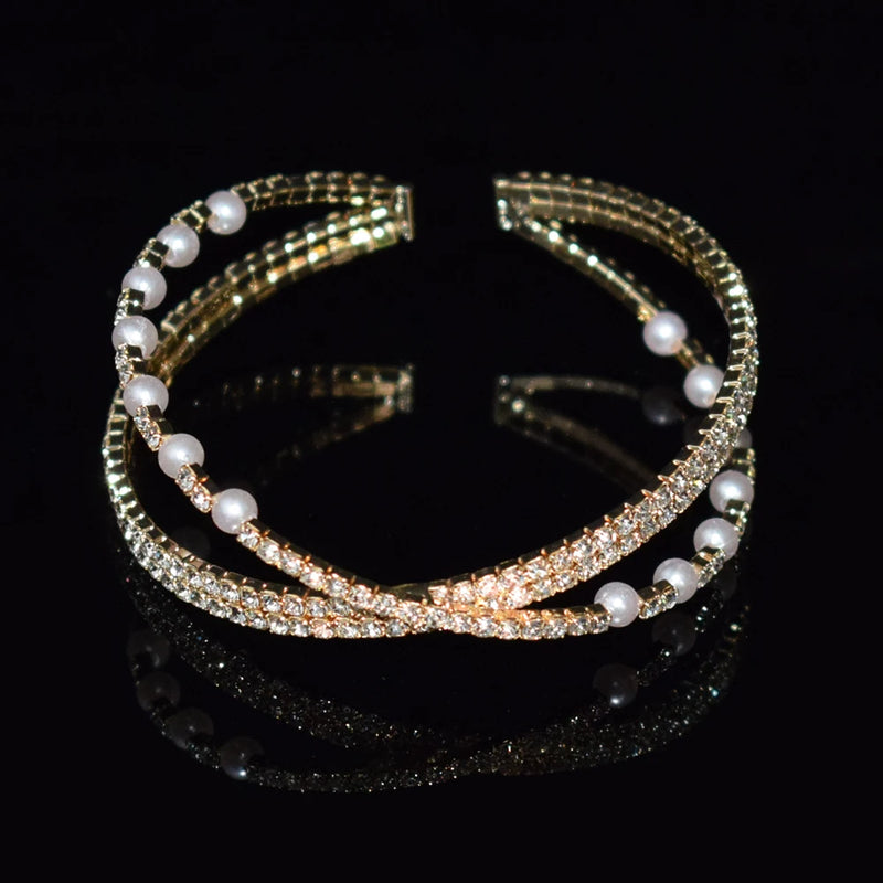 Silver Rhinestones Bangles for Women Crystal Wedding Bridal Cuff Bracelets