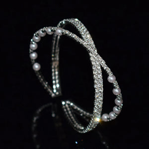 Silver Rhinestones Bangles for Women Crystal Wedding Bridal Cuff Bracelets