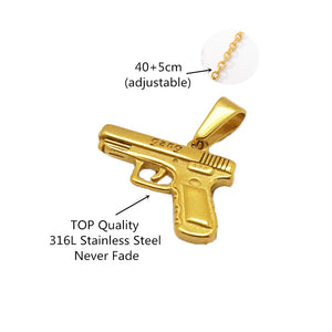 Silver Stainless Steel Pistol Pendant Necklace Chain Submachine Gun Necklaces