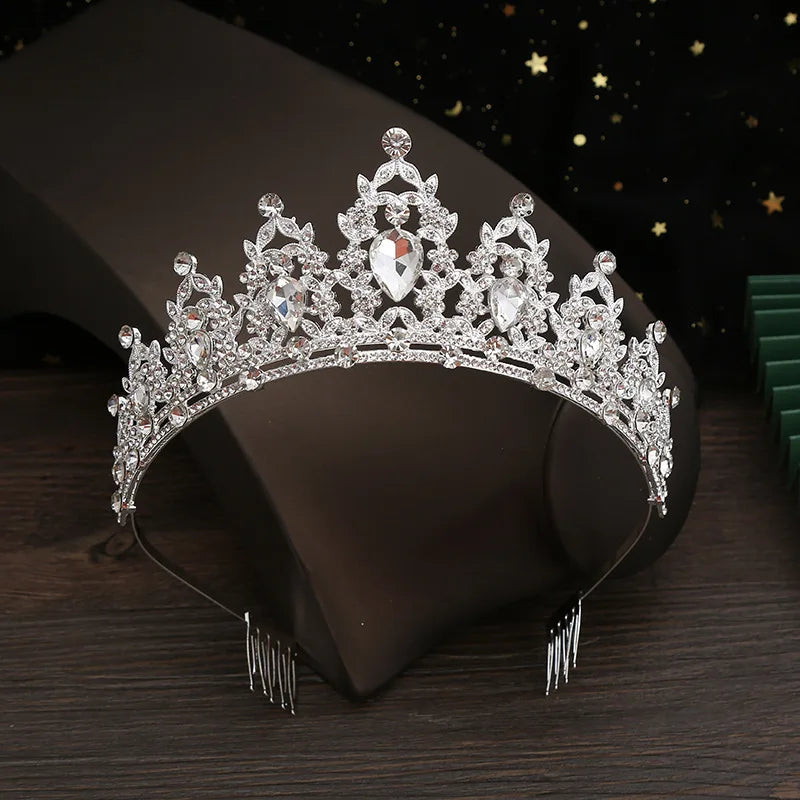 Silver Tiara Crown Wedding Bride Party Comb Head Ornament