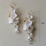Silver Wedding Earrings Ceramic Floral Bridal Accessories Leaf Drop Earring