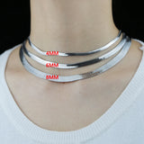 Silver Snake Chain Necklace Flat Herringbone Choker Layered Jewelry