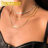 Silver Snake Chain Necklace Flat Herringbone Choker Layered Jewelry