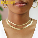 Silver Snake Chain Necklace Flat Herringbone Choker Layered Jewelry