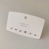 Silver Zircon Stud Earrings Set For Women Geometric Small Earrings Jewelry