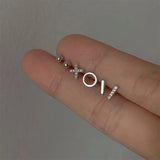 Silver Zircon Stud Earrings Set For Women Geometric Small Earrings Jewelry