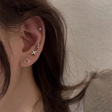 Silver Zircon Stud Earrings Set For Women Geometric Small Earrings Jewelry