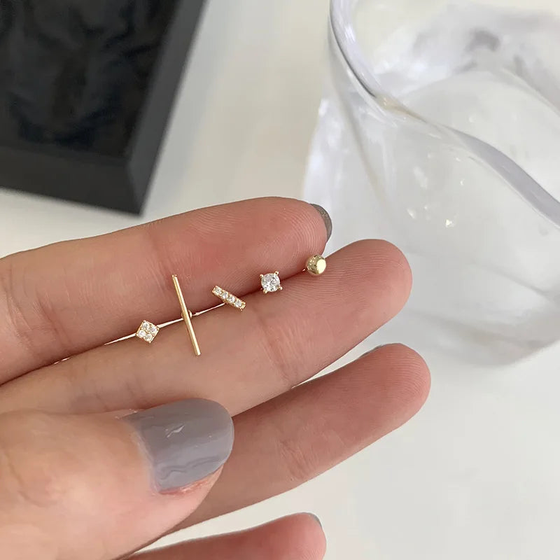 Silver Zircon Stud Earrings Set For Women Geometric Small Earrings Jewelry