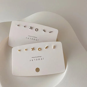 Silver Zircon Stud Earrings Set For Women Geometric Small Earrings Jewelry