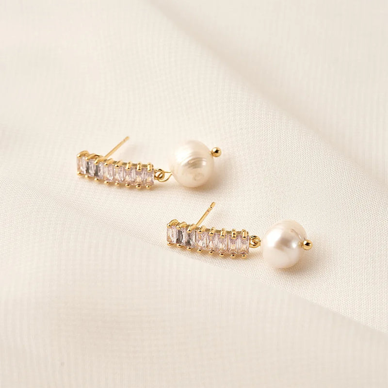 Gold/Silver Zircon Stud Earrings 925 Sterling Silver Pearl Earring