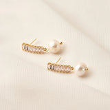Gold/Silver Zircon Stud Earrings 925 Sterling Silver Pearl Earring