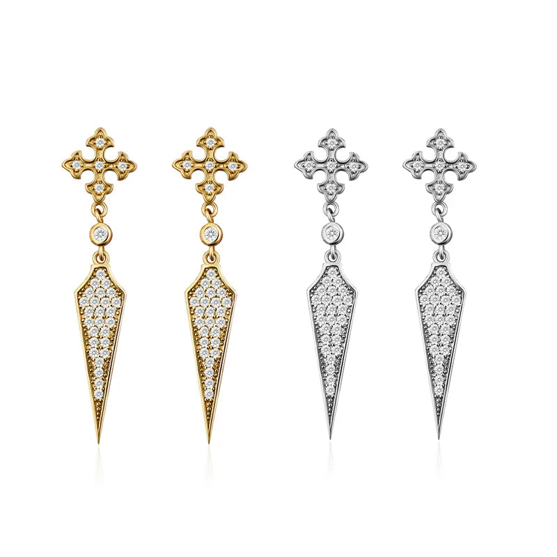 Vintage CZ Zircon Cross Drop Earrings for Women