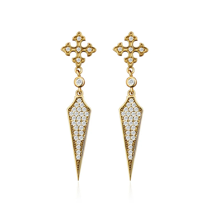 Vintage CZ Zircon Cross Drop Earrings for Women