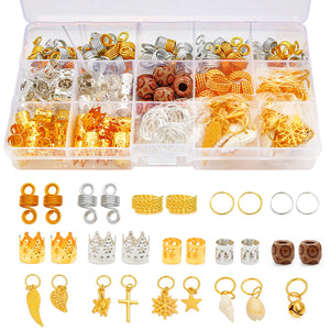 Silver Hair Ring Braid Beads Kit Hair Cuffs Dreadlock Accessories