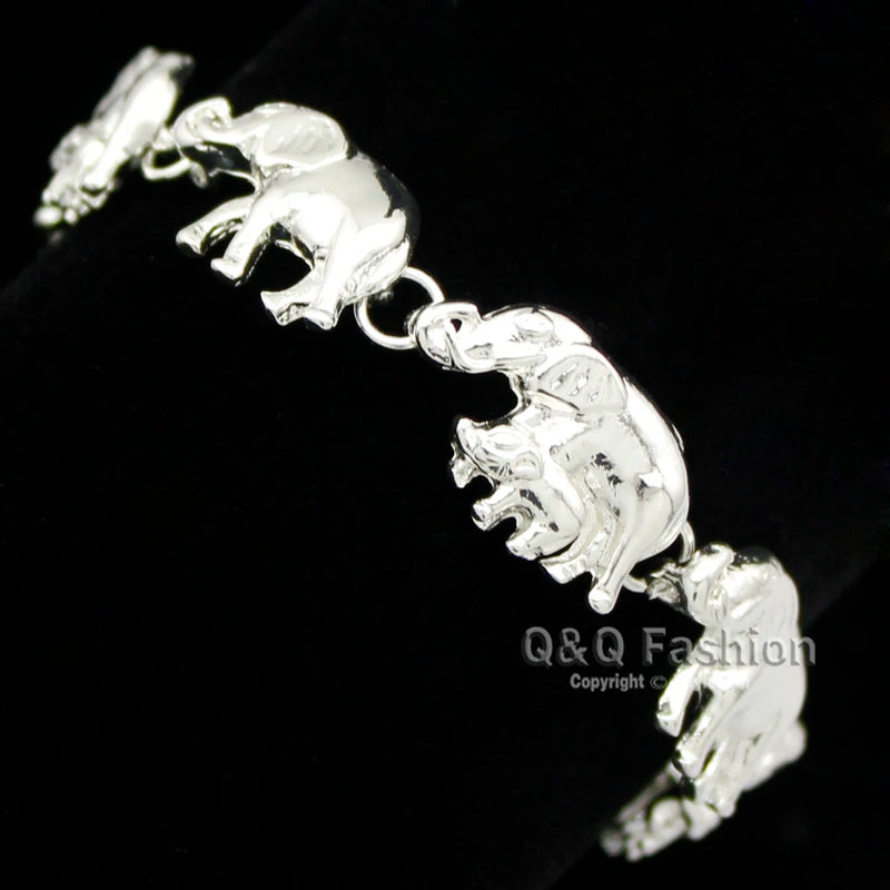Silver Plated Elephant & Baby Ganesh Bracelet 2 Colors