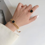 Gold/Silver Thick Chain Square Pendant Necklace for Women Hip-hop