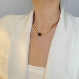 Gold/Silver Thick Chain Square Pendant Necklace for Women Hip-hop