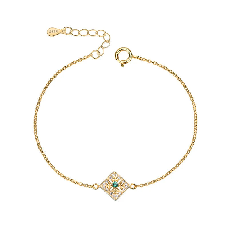 Emerald Silver 925 Bracelet Vintage Chinese Style Gemstone