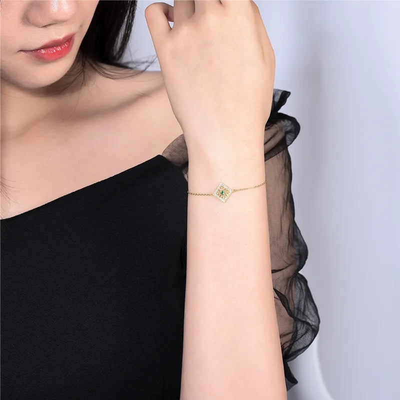 Emerald Silver 925 Bracelet Vintage Chinese Style Gemstone