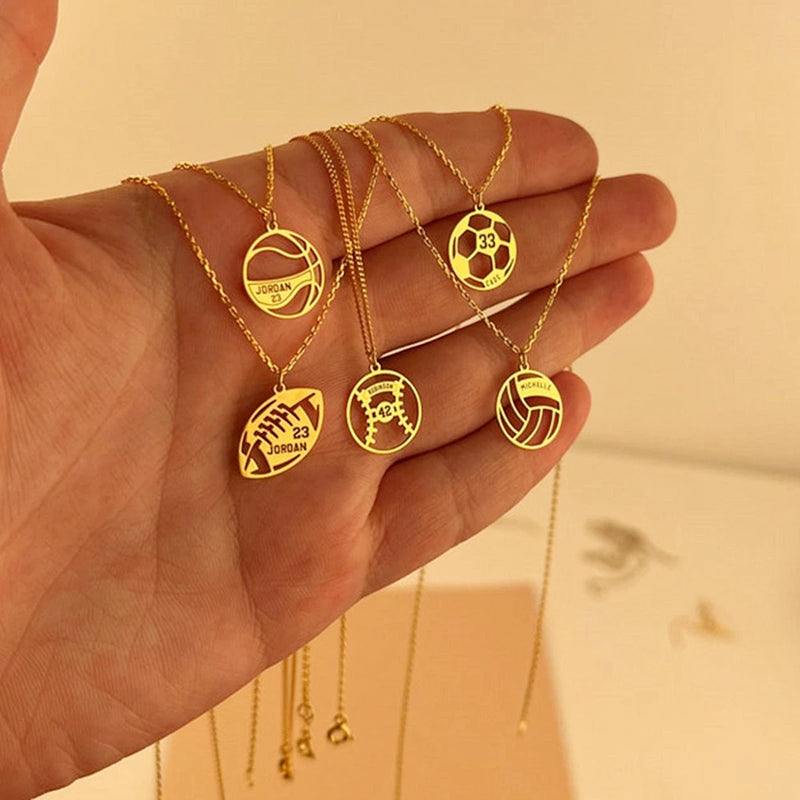Sport Jewelry Name Necklace Basketball Football Number Pendant Engraved