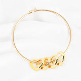 Personalized Stainless Steel Bangle Bracelet with Hearts - Engraved Names