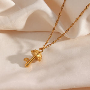 Stainless Steel Mushroom Pendant Necklace for Women