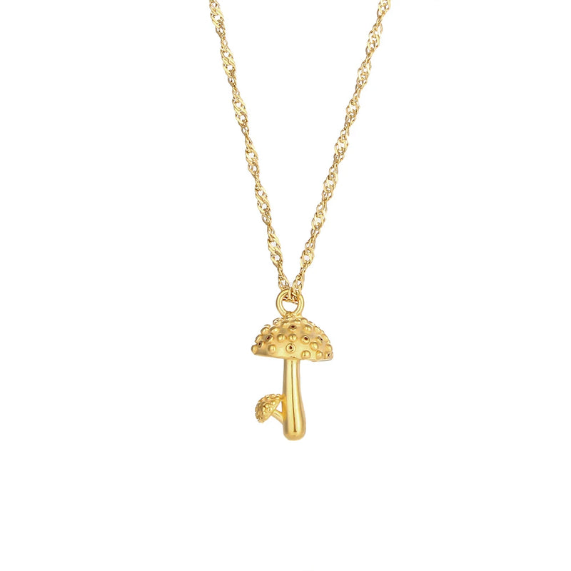 Stainless Steel Mushroom Pendant Necklace for Women
