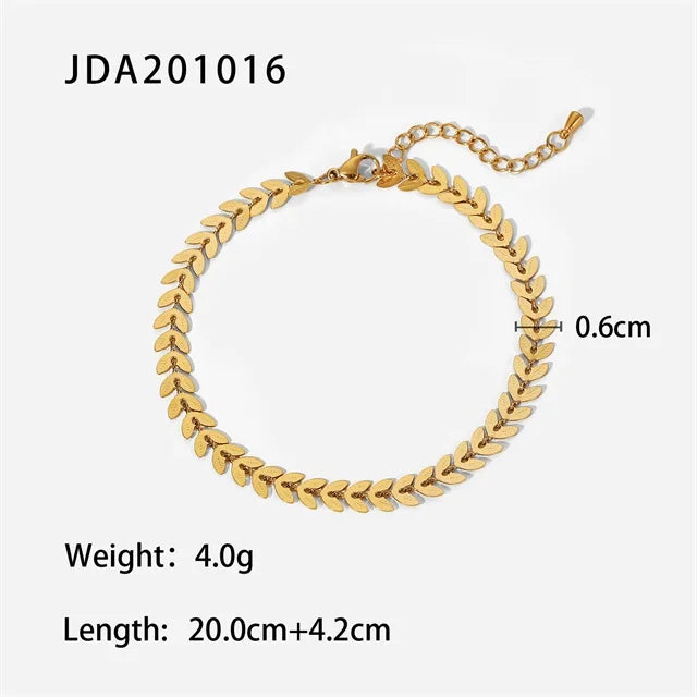 Stainless Steel Beach Wind Leaf Arrow Anklet 18K Plated PVD