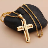 Stainless Steel Large Biker Cross Pendant Necklace 22 inch