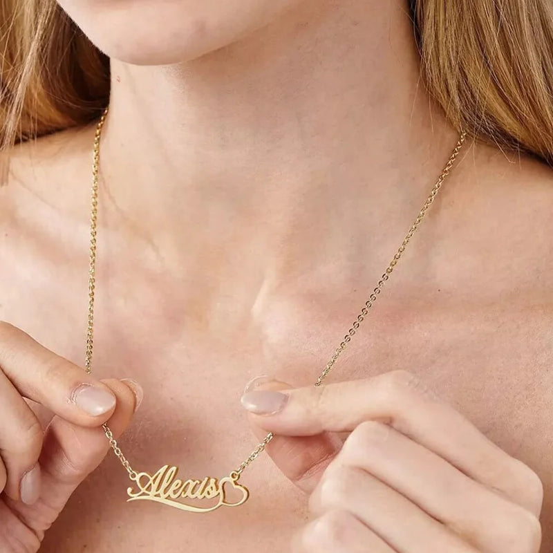 Stainless Steel Heart Necklace Personalized Name Choker Pendant