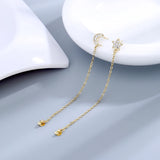Star Moon Flower 925 Sterling Silver Earrings Long Style Fine Birthday Gift