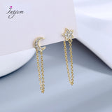Star Moon Flower 925 Sterling Silver Earrings Long Style Fine Birthday Gift