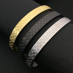 Plaid Stainless Steel Bangle Charm Bracelet for Men Women