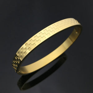 Plaid Stainless Steel Bangle Charm Bracelet for Men Women