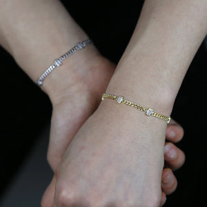 Geometric Cz Beads Layered Hand Chain Charm Bracelet