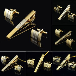 Classic Meter Tie Clips Cufflinks Sets Copper Tie Bar Golden Tie Collar Pin