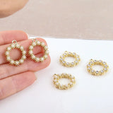 Rhinestone Pearl Paved Circle Earring Charms 30pcs