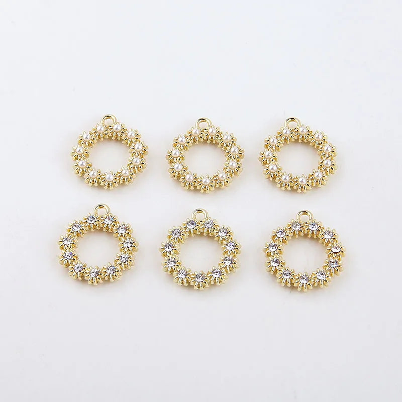 Rhinestone Pearl Paved Circle Earring Charms 30pcs