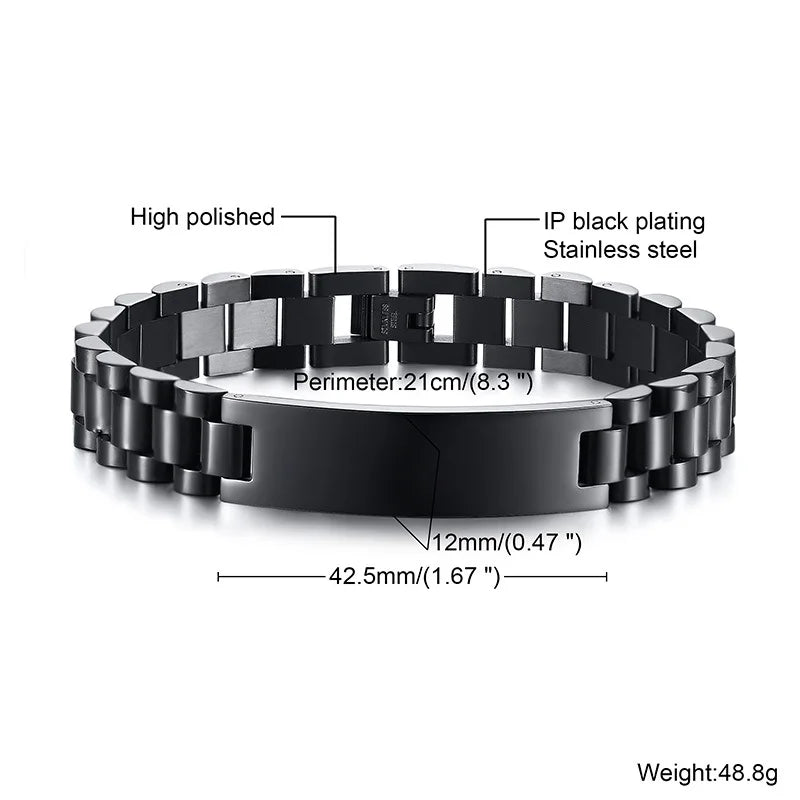 Personalized Stainless Steel Mens ID Bracelet Engraved Name Date Customize Gift