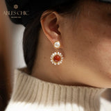 Natural Red Agate Flower Earrings Mother of Pearl Stud Women Jewelry