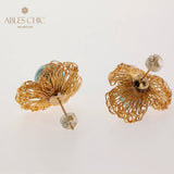 Rose Petals Pearl Earrings Wire Wrapped Studs