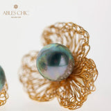 Rose Petals Pearl Earrings Wire Wrapped Studs