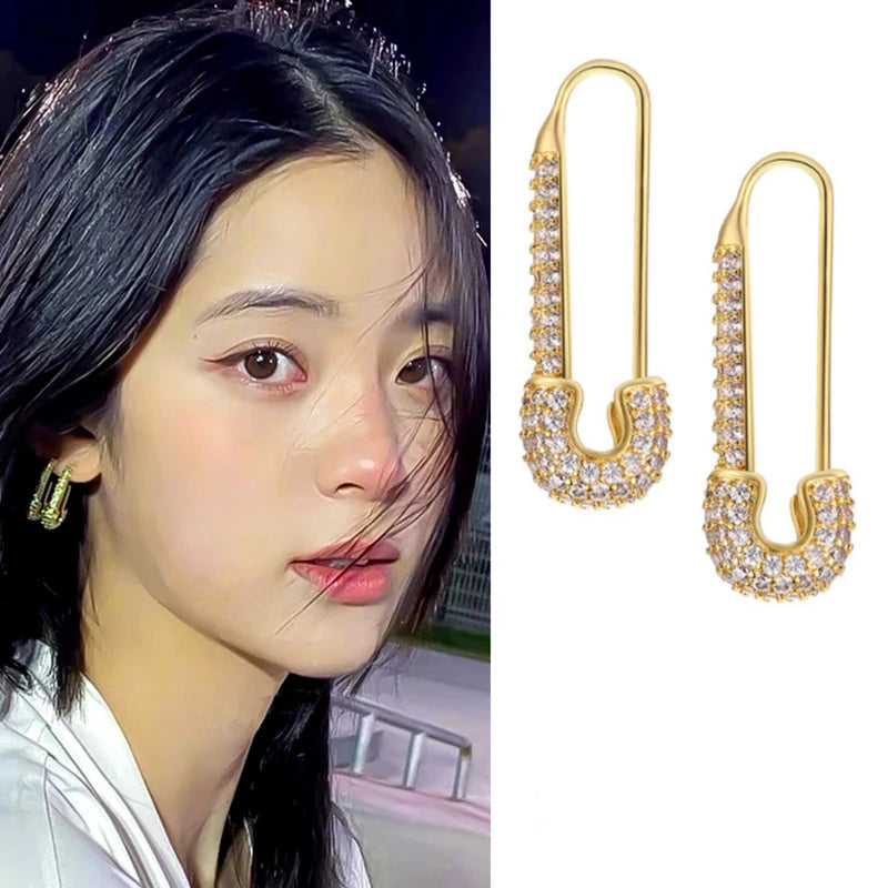 U-shaped Stud Earrings Paper Clip Pin Metal Rose Zircon Pinna Minimalist Jewelry
