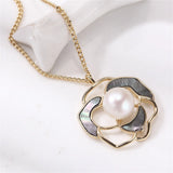 14K Mother-of-pearl Flower Pendant Set Women's Necklace Pendant