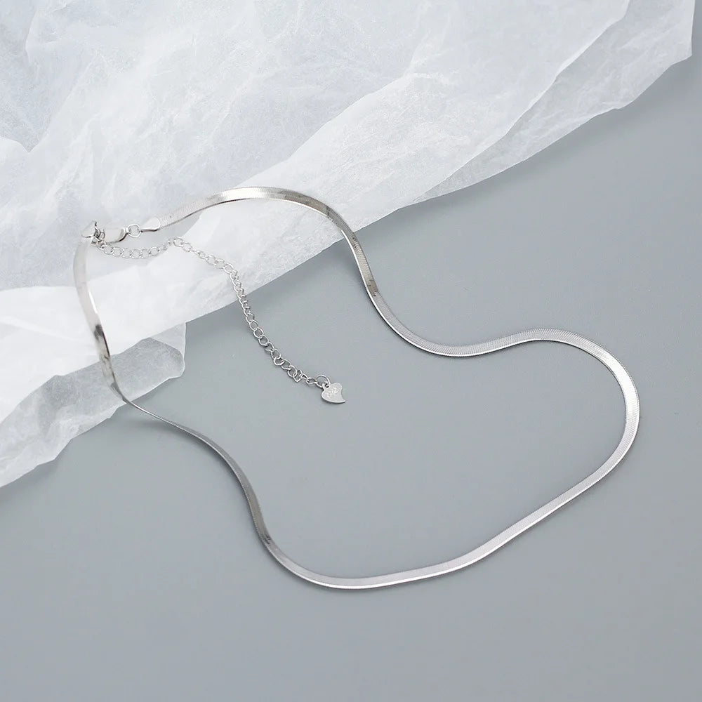 S925 Silver Snake Chain Necklace For Women Plain Chocker Style