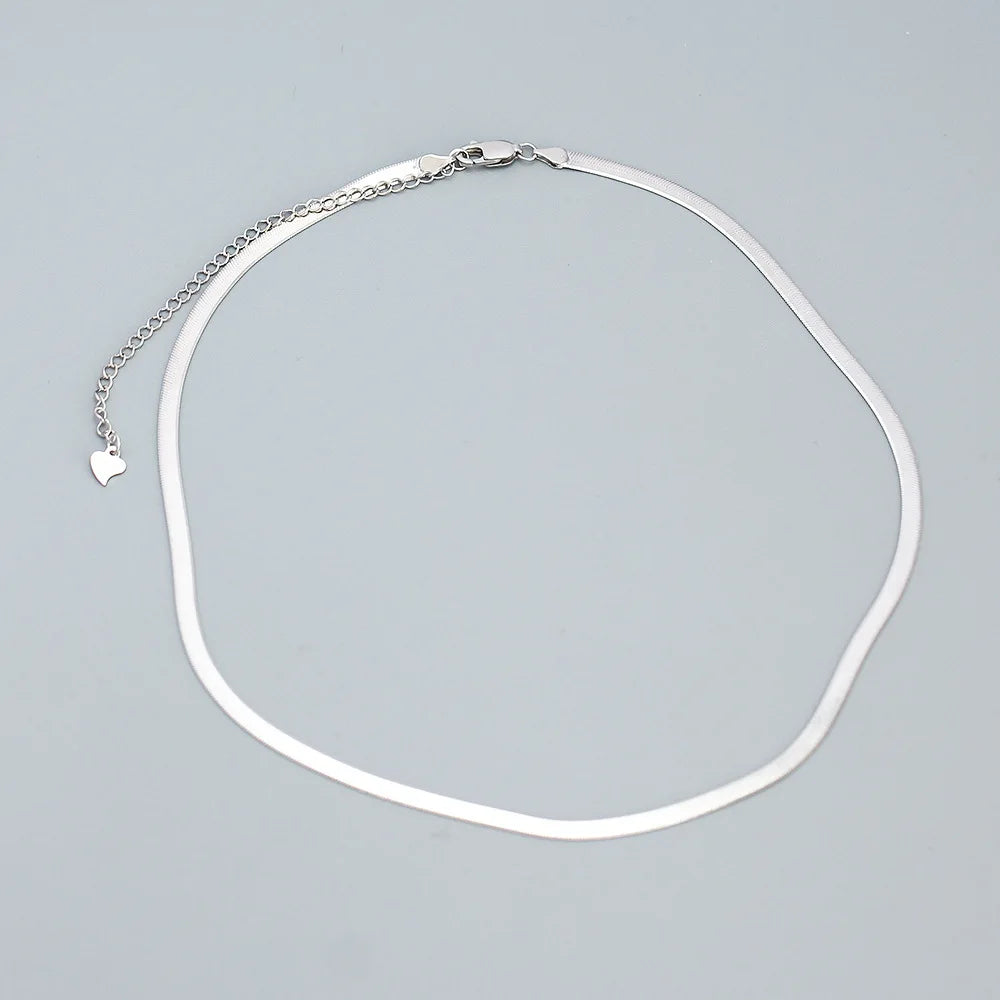 S925 Silver Snake Chain Necklace For Women Plain Chocker Style