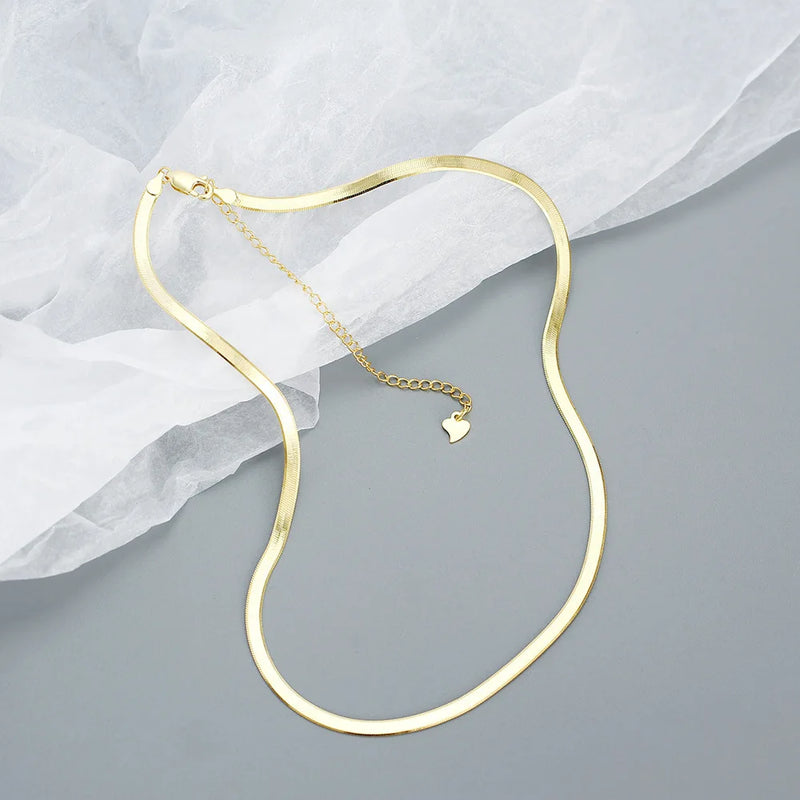S925 Silver Snake Chain Necklace For Women Plain Chocker Style
