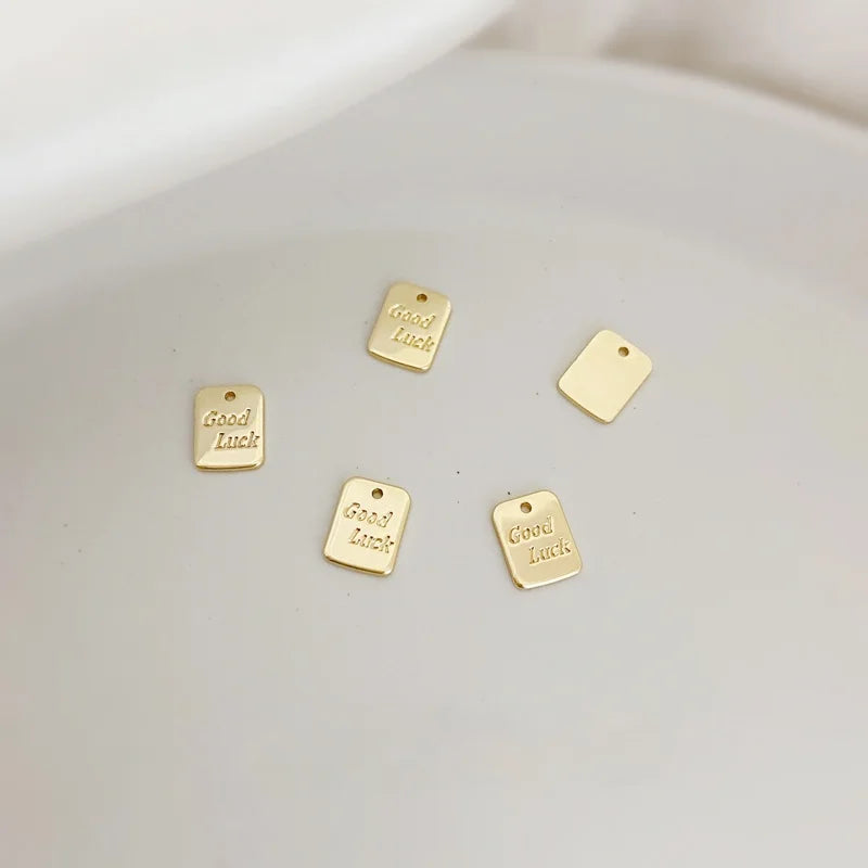 Gold Engraving Letter Round Flower Tag Pendant DIY Jewelry