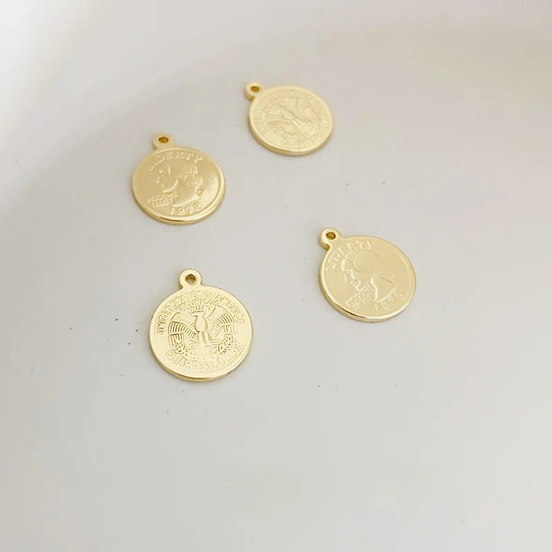 Gold Engraving Letter Round Flower Tag Pendant DIY Jewelry