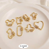 Gold Zircon Cat Butterfly Heart Necklace Connector Pendant
